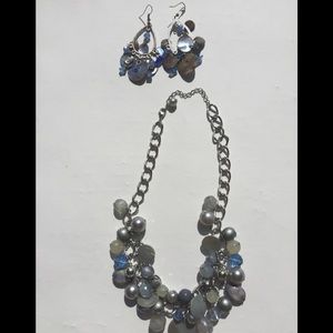 19” Dillard’s Gray Blue Necklace, 2 Earrings